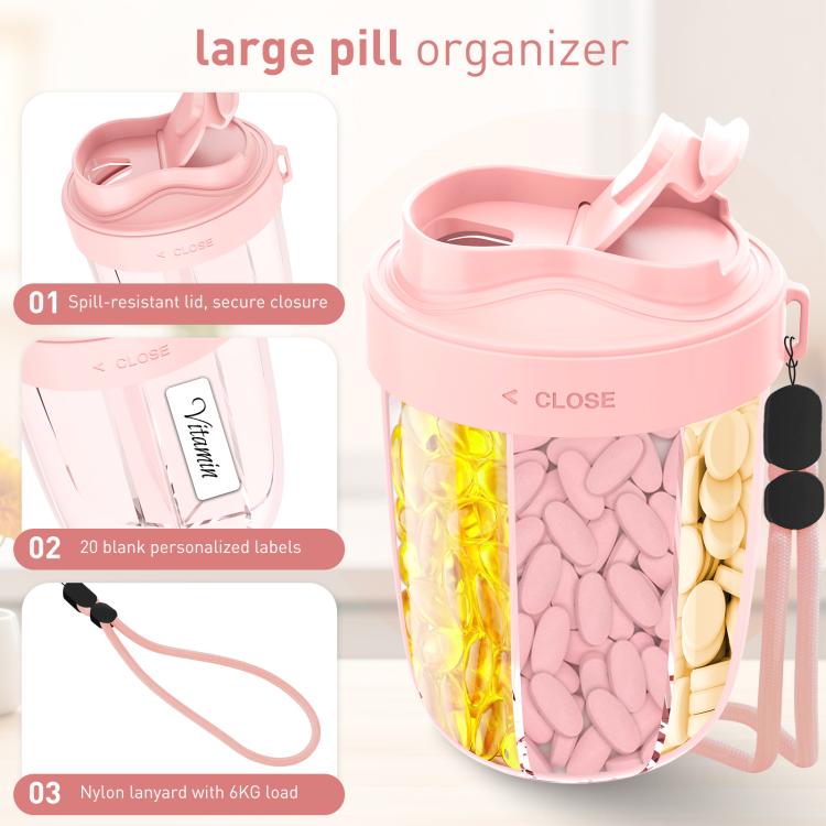 Portable Compartment Sealed Medicine Organizer Large Pill Storage Cup(Pink) by bashfashion