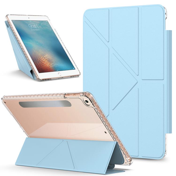For iPad 9.7 2017 / Air Detachable Backshell Folding Holder Smart Tablet Leather Case(Light Blue) by bashfashion