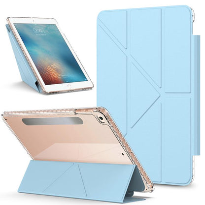 For iPad 9.7 2017 / Air Detachable Backshell Folding Holder Smart Tablet Leather Case(Light Blue) by bashfashion