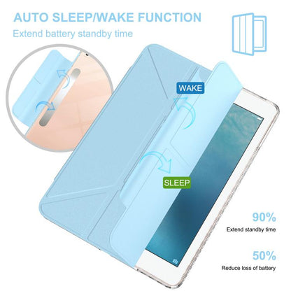 For iPad 9.7 2017 / Air Detachable Backshell Folding Holder Smart Tablet Leather Case(Light Blue) by bashfashion