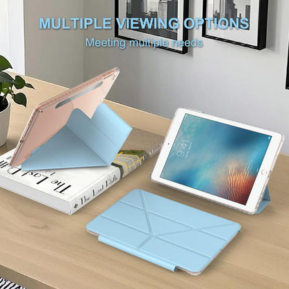 For iPad 9.7 2017 / Air Detachable Backshell Folding Holder Smart Tablet Leather Case(Light Blue) by bashfashion