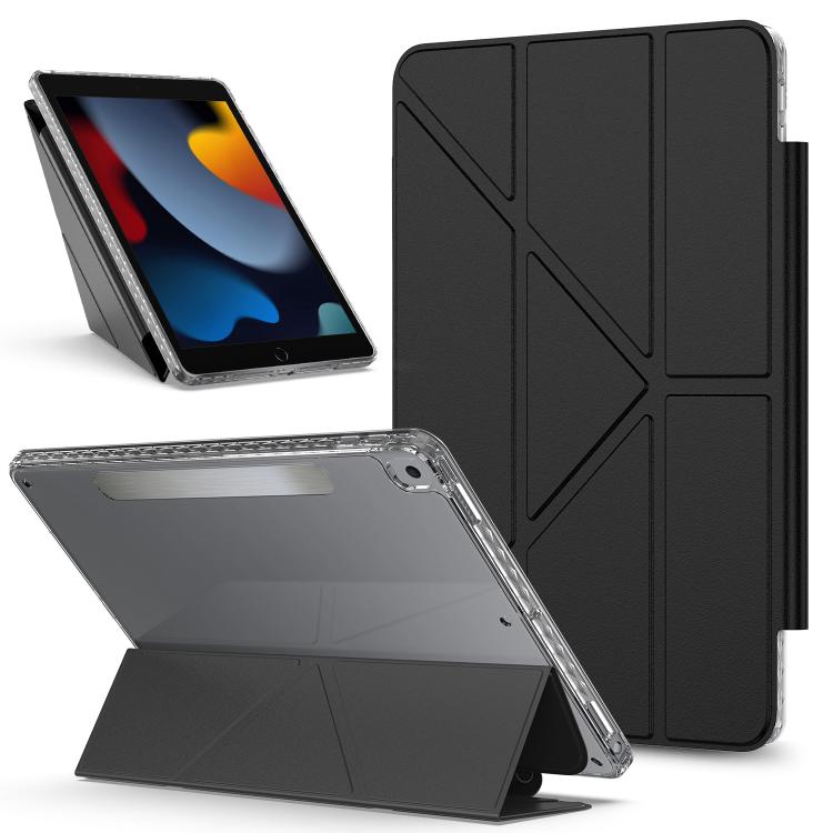 For iPad 10.2 2021 / 2020 / 2019 / Air 2019 Detachable Backshell Folding Holder Smart Tablet Leather Case(Black) by bashfashion