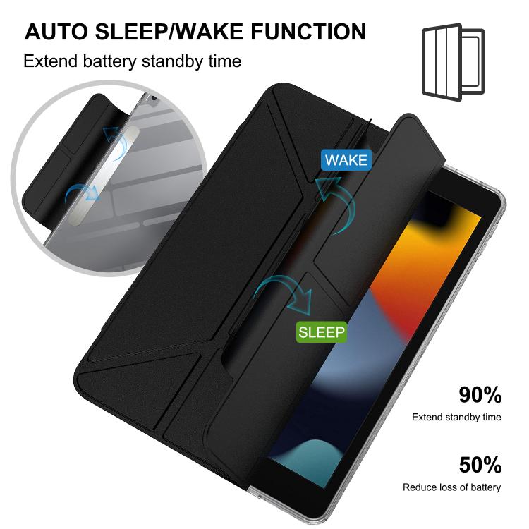 For iPad 10.2 2021 / 2020 / 2019 / Air 2019 Detachable Backshell Folding Holder Smart Tablet Leather Case(Black) by bashfashion