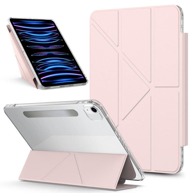 For iPad Air 13 2025 / 2024 / Pro 12.9 2018 Detachable Backshell Folding Holder Smart Tablet Leather Case(Pink) by bashfashion