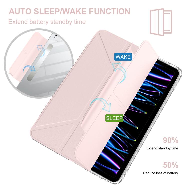 For iPad Air 13 2025 / 2024 / Pro 12.9 2018 Detachable Backshell Folding Holder Smart Tablet Leather Case(Pink) by bashfashion