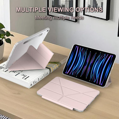 For iPad Air 13 2025 / 2024 / Pro 12.9 2018 Detachable Backshell Folding Holder Smart Tablet Leather Case(Pink) by bashfashion