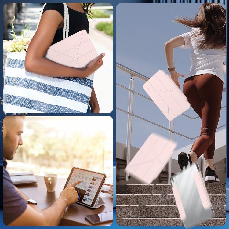 For iPad Air 13 2025 / 2024 / Pro 12.9 2018 Detachable Backshell Folding Holder Smart Tablet Leather Case(Pink) by bashfashion
