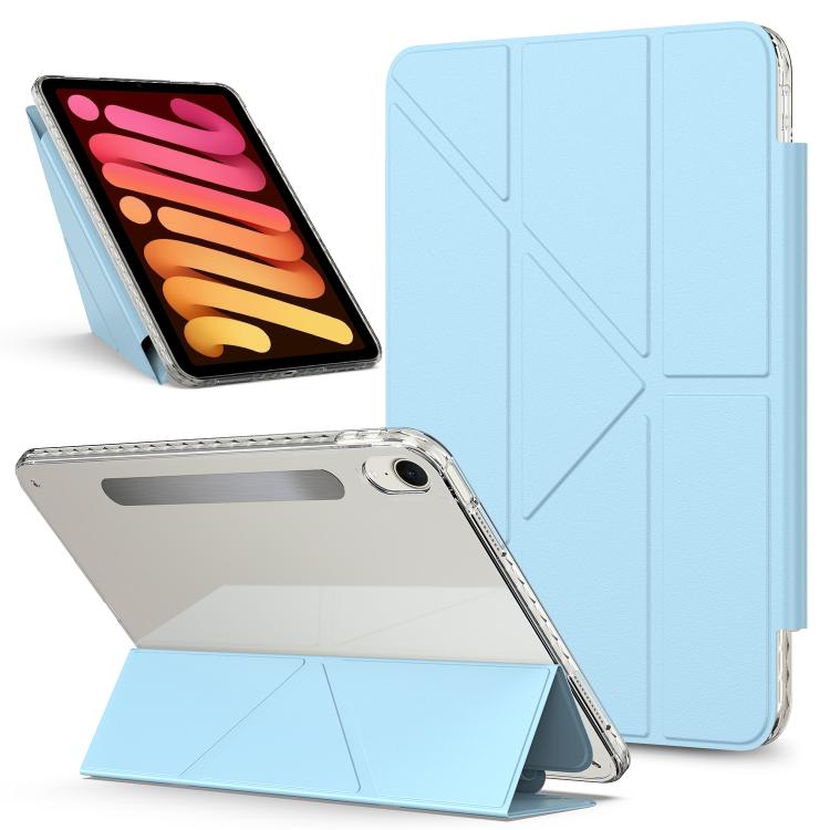 For iPad mini 2024 / 2021 Detachable Backshell Folding Holder Smart Tablet Leather Case(Light Blue) by bashfashion