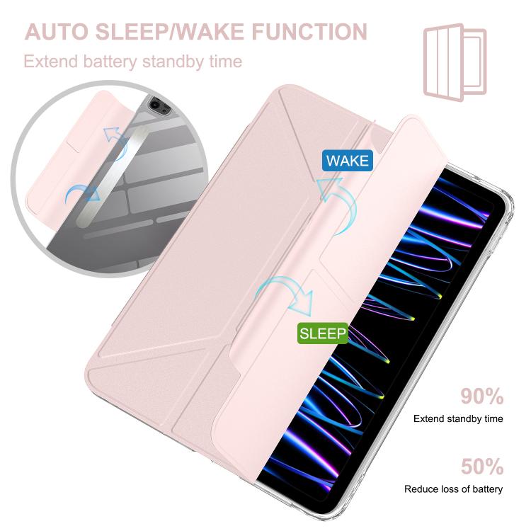 For iPad Pro 11 2022 / 2021 / 2020 Detachable Backshell Folding Holder Smart Tablet Leather Case(Pink) by bashfashion