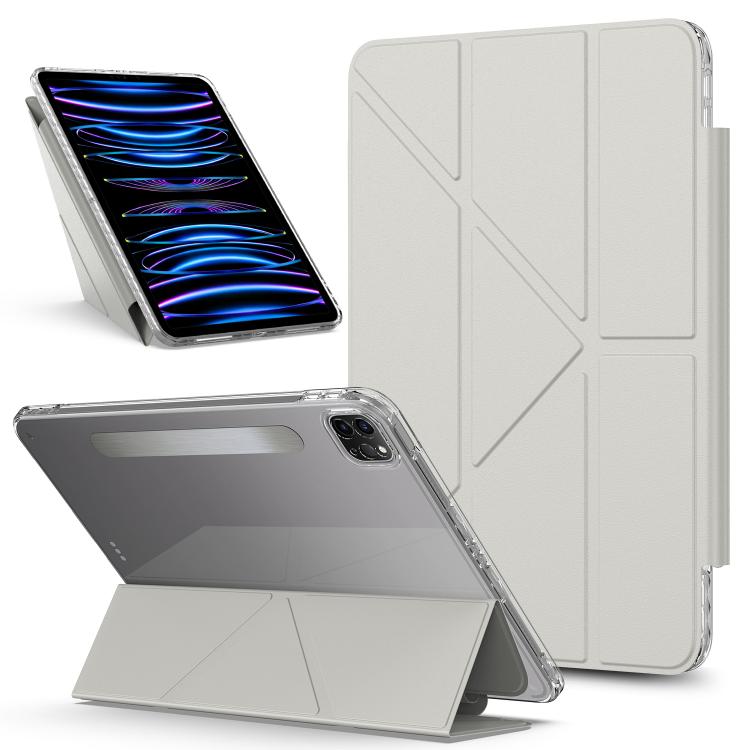 For iPad Pro 12.9 2022 / 2021 / 2020 Detachable Backshell Folding Holder Smart Tablet Leather Case(Grey) by bashfashion
