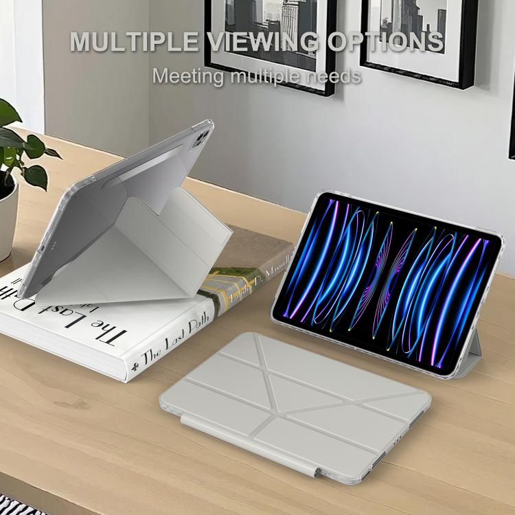 For iPad Pro 12.9 2022 / 2021 / 2020 Detachable Backshell Folding Holder Smart Tablet Leather Case(Grey) by bashfashion