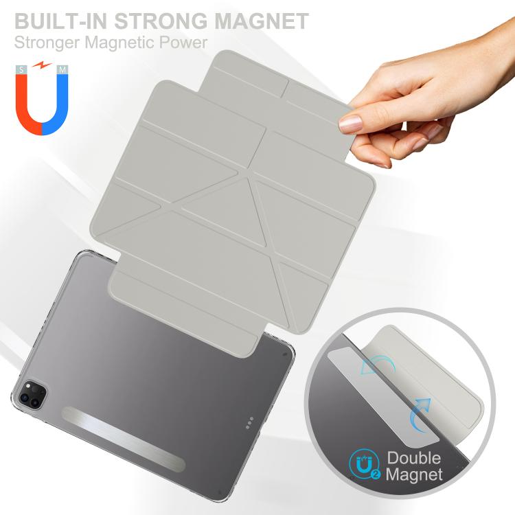 For iPad Pro 12.9 2022 / 2021 / 2020 Detachable Backshell Folding Holder Smart Tablet Leather Case(Grey) by bashfashion