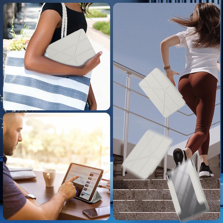 For iPad Pro 12.9 2022 / 2021 / 2020 Detachable Backshell Folding Holder Smart Tablet Leather Case(Grey) by bashfashion