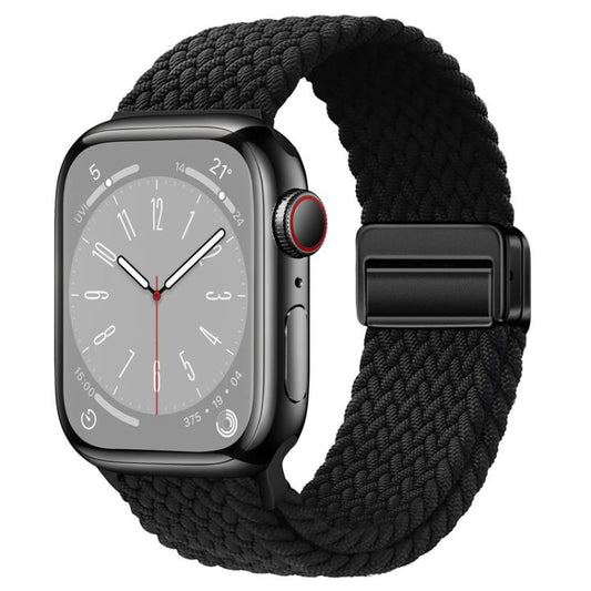 For Apple Watch 46mm / 49mm / 45mm / 44mm xDfind Magnetic Buckle Loop Woven Watch Band(Black) by xDfind