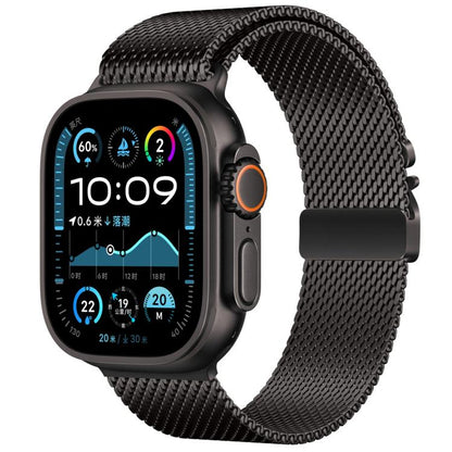 For Apple Watch 46mm / 49mm / 45mm / 44mm xDfind Umbrella Buckle Think Mesh Milanese Stainless Steel Watch Band(Black) by xDfind
