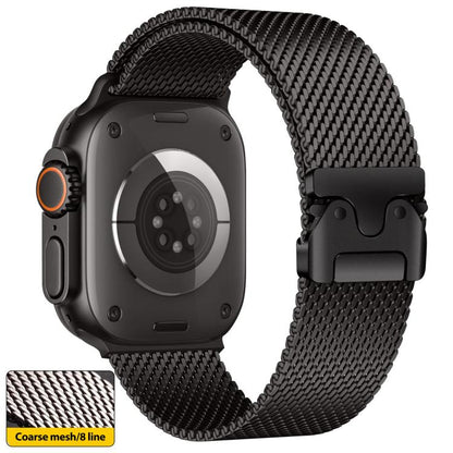 For Apple Watch 46mm / 49mm / 45mm / 44mm xDfind Umbrella Buckle Think Mesh Milanese Stainless Steel Watch Band(Black) by xDfind