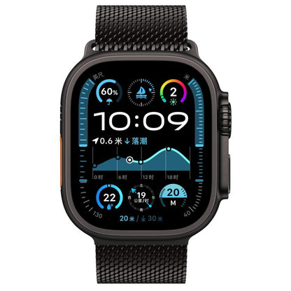 For Apple Watch 46mm / 49mm / 45mm / 44mm xDfind Umbrella Buckle Think Mesh Milanese Stainless Steel Watch Band(Black) by xDfind