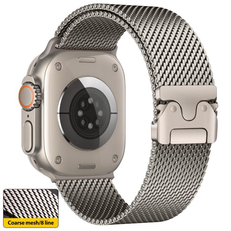 For Apple Watch 46mm / 49mm / 45mm / 44mm xDfind Umbrella Buckle Think Mesh Milanese Stainless Steel Watch Band(Titanium Color) by xDfind
