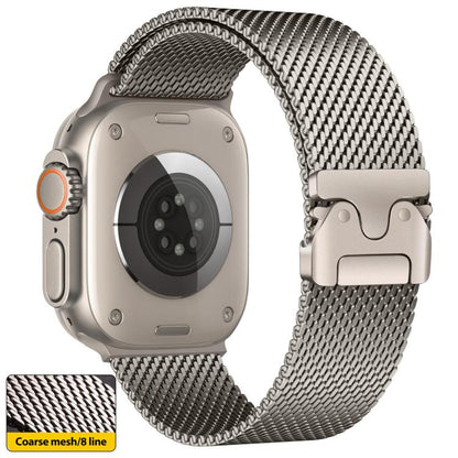 For Apple Watch 46mm / 49mm / 45mm / 44mm xDfind Umbrella Buckle Think Mesh Milanese Stainless Steel Watch Band(Titanium Color) by xDfind