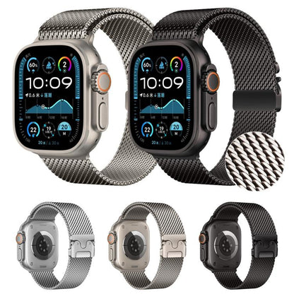 For Apple Watch 46mm / 49mm / 45mm / 44mm xDfind Umbrella Buckle Think Mesh Milanese Stainless Steel Watch Band(Black) by xDfind