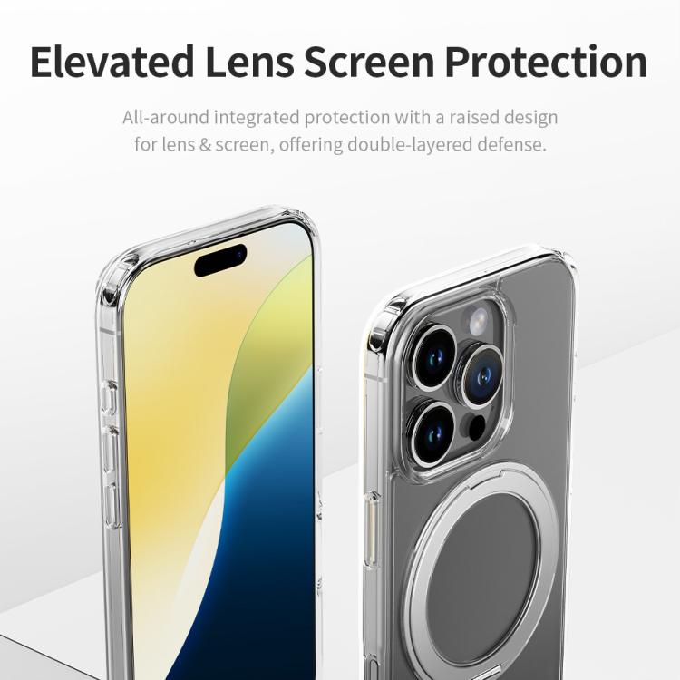 For iPhone 16 Pro Max ROCK JingDun Series Clear Rotating MagSafe Holder PC Hybrid TPU Phone Case(Transparent) by ROCK