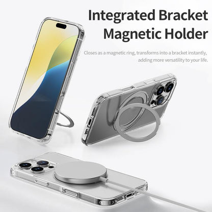 For iPhone 16 Pro Max ROCK JingDun Series Clear Rotating MagSafe Holder PC Hybrid TPU Phone Case(Transparent) by ROCK