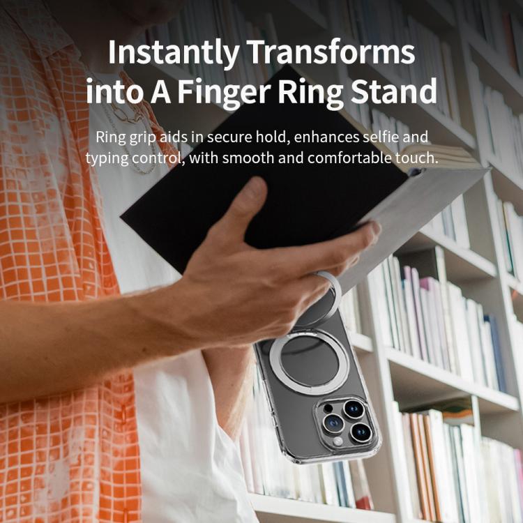 For iPhone 16 Pro Max ROCK JingDun Series Clear Rotating MagSafe Holder PC Hybrid TPU Phone Case(Transparent) by ROCK