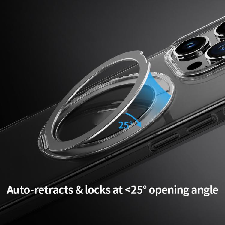 For iPhone 16 Pro Max ROCK JingDun Series Clear Rotating MagSafe Holder PC Hybrid TPU Phone Case(Transparent) by ROCK