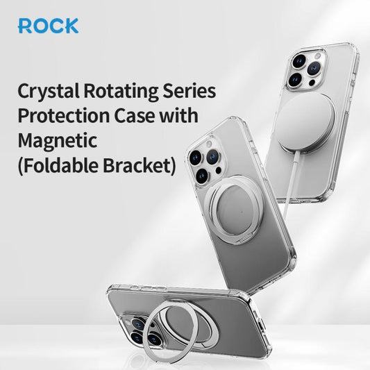 For iPhone 16 Pro ROCK JingDun Series Clear Rotating MagSafe Holder PC Hybrid TPU Phone Case(Transparent) by ROCK
