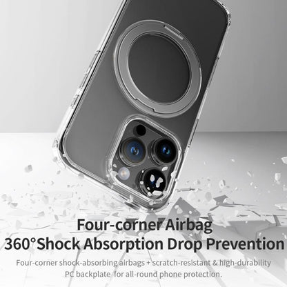 For iPhone 16 Pro ROCK JingDun Series Clear Rotating MagSafe Holder PC Hybrid TPU Phone Case(Transparent) by ROCK