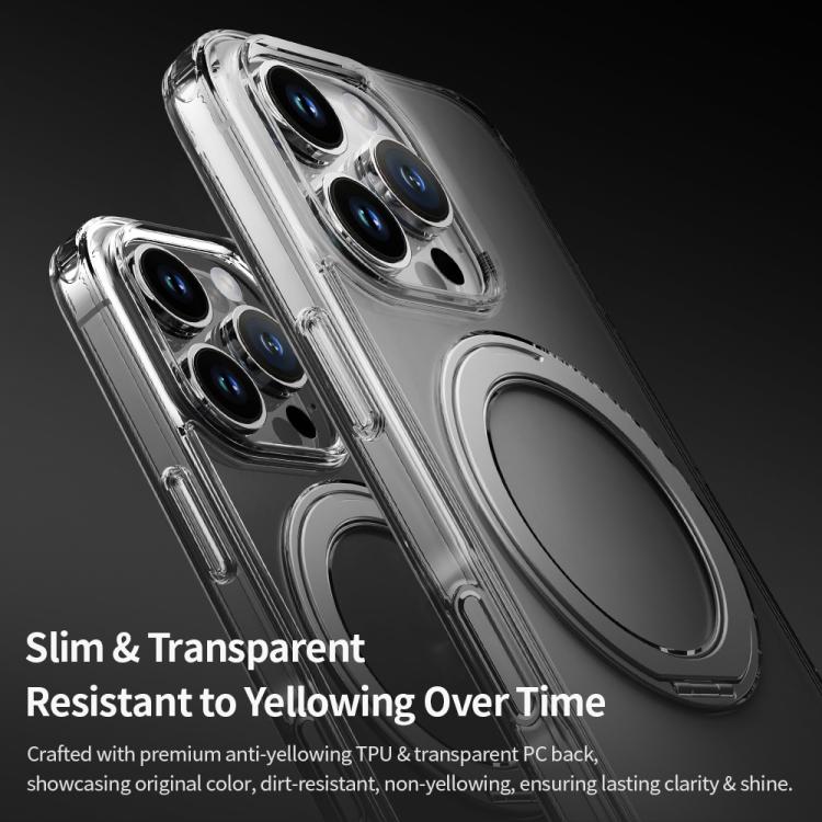 For iPhone 16 Pro ROCK JingDun Series Clear Rotating MagSafe Holder PC Hybrid TPU Phone Case(Transparent) by ROCK