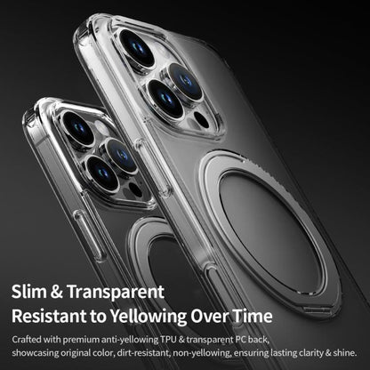 For iPhone 16 Pro ROCK JingDun Series Clear Rotating MagSafe Holder PC Hybrid TPU Phone Case(Transparent) by ROCK