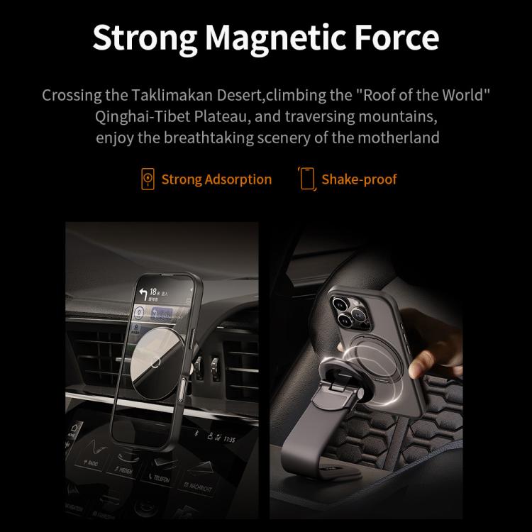 For iPhone 16 Pro Max ROCK YouDun Series Skin Feel Rotating MagSafe Holder PC Hybrid TPU Phone Case(Grey) by ROCK