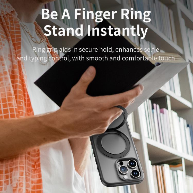 For iPhone 16 Pro ROCK YouDun Series Skin Feel Rotating MagSafe Holder PC Hybrid TPU Phone Case(Grey) by ROCK