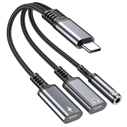 Type-C to 3.5mm and Type-C Charging Audio Adapter Cable(Grey) by bashfashion
