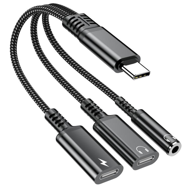 Type-C to 3.5mm and Type-C Charging Audio Adapter Cable(Black) by bashfashion