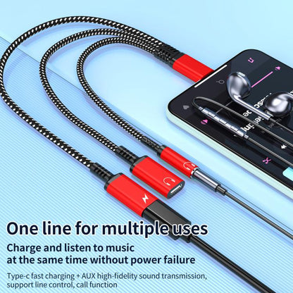 Type-C to 3.5mm and Type-C Charging Audio Adapter Cable(Black) by bashfashion