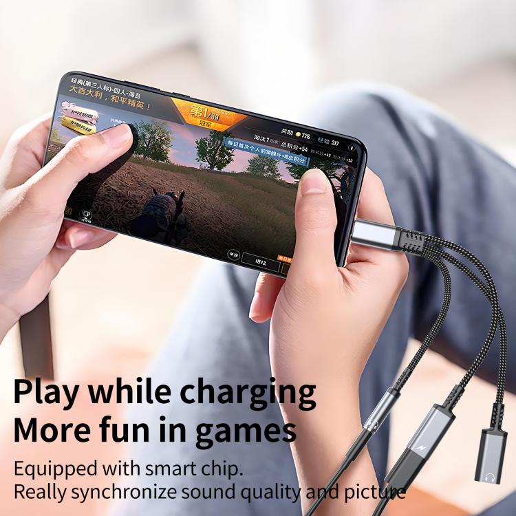 Type-C to 3.5mm and Type-C Charging Audio Adapter Cable(Black) by bashfashion