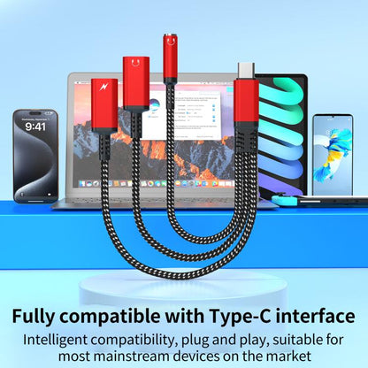 Type-C to 3.5mm and Type-C Charging Audio Adapter Cable(Grey) by bashfashion