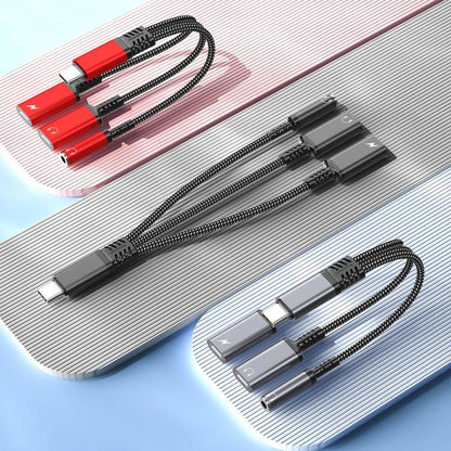 Type-C to 3.5mm and Type-C Charging Audio Adapter Cable(Black) by bashfashion