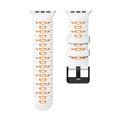 For Apple Watch 46mm / 49mm / 45mm / 44mm Trapezoid Two Color Silicone Watch Band(White Orange) by bashfashion