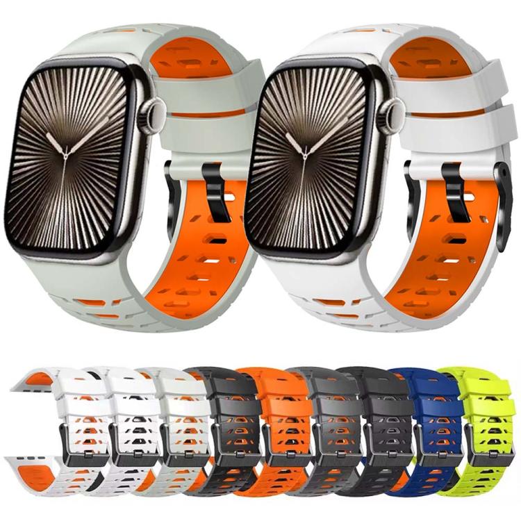For Apple Watch 46mm / 49mm / 45mm / 44mm Trapezoid Two Color Silicone Watch Band(White Orange) by bashfashion