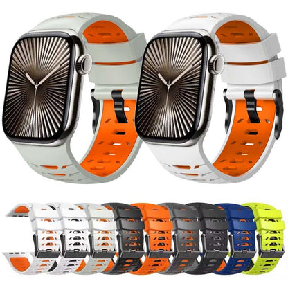 For Apple Watch 46mm / 49mm / 45mm / 44mm Trapezoid Two Color Silicone Watch Band(White Orange) by bashfashion