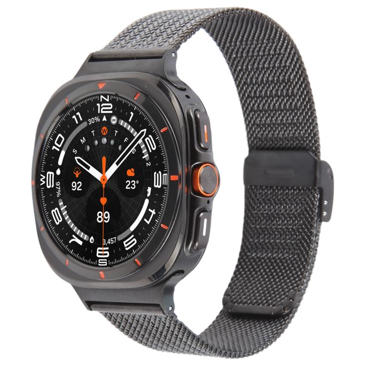 For Samsung Galaxy Watch Ultra 47mm / Ultra 2025 Integrated Buckle Embossed Milanese Metal Watch Band(Black) by bashfashion