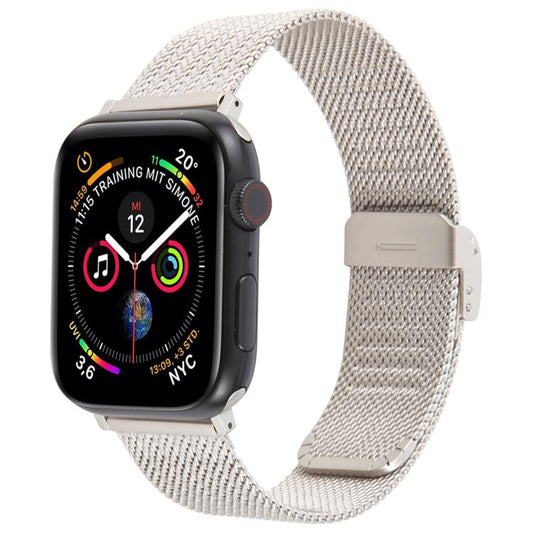 For Apple Watch 46mm / 49mm / 45mm / 44mm Integrated Buckle Embossed Thick Milanese Metal Watch Band(Starlight) by bashfashion