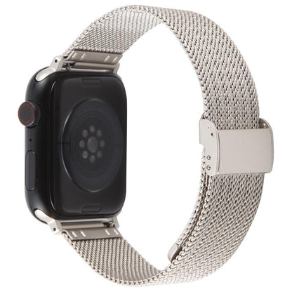For Apple Watch 46mm / 49mm / 45mm / 44mm Integrated Buckle Embossed Thick Milanese Metal Watch Band(Starlight) by bashfashion