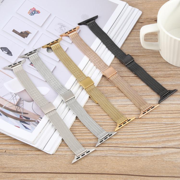 For Apple Watch 46mm / 49mm / 45mm / 44mm Integrated Buckle Embossed Slim Milanese Metal Watch Band(Starlight) by bashfashion