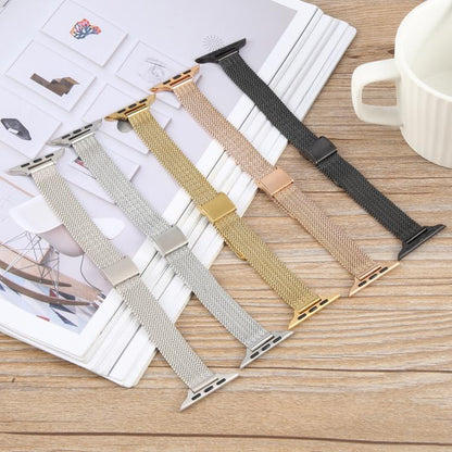 For Apple Watch 46mm / 49mm / 45mm / 44mm Integrated Buckle Embossed Slim Milanese Metal Watch Band(Starlight) by bashfashion