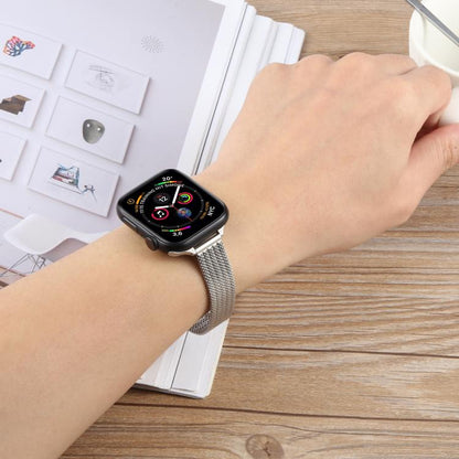 For Apple Watch 46mm / 49mm / 45mm / 44mm Integrated Buckle Embossed Slim Milanese Metal Watch Band(Starlight) by bashfashion