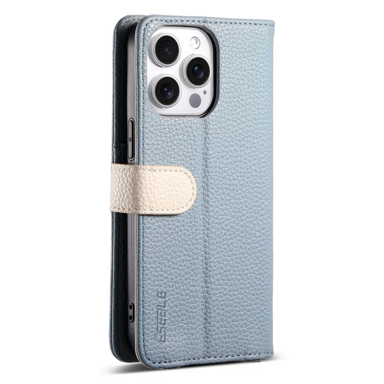 For iPhone 16 Pro Max ESEBLE E11 Colorful Litchi Pattern Zipper Wallet Leather Phone Case(Sky Blue) by ESEBLE